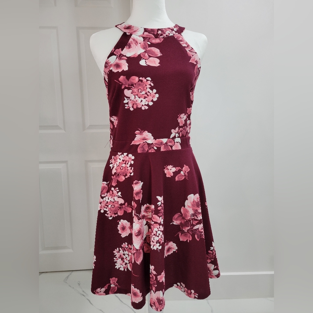 Dress floral Burgundy/Pink Strap B. Smart size 9 Juniors